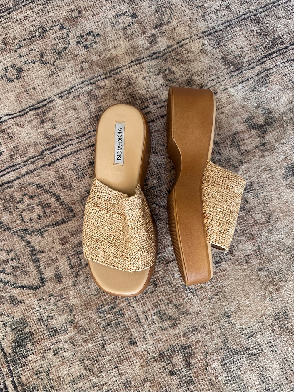 Tan Woven Platform Slide Sandals